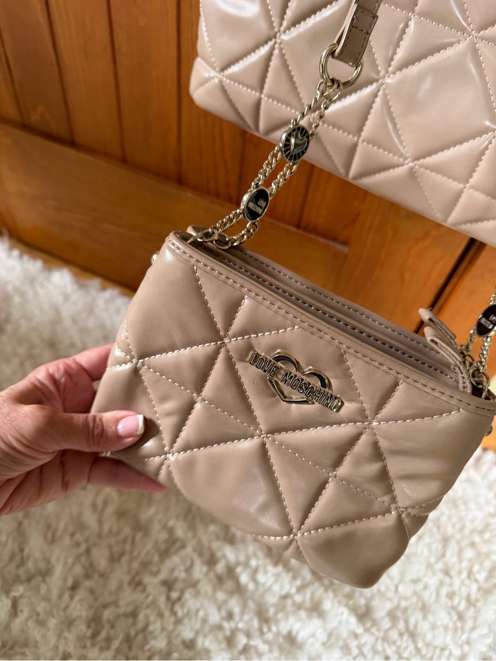 Moschino Beige Quilted Crossbody Bag